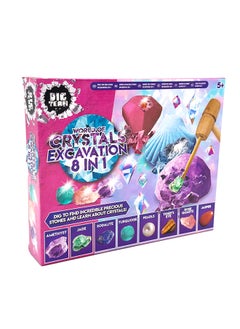 RMS 8-in-1 World Of Crystals Excavation Kit - Discover And Learn About Precious Stones Includes 8 Dig Blocks, Tools And Fact Booklet Educational Fun For Kids  - Image 1