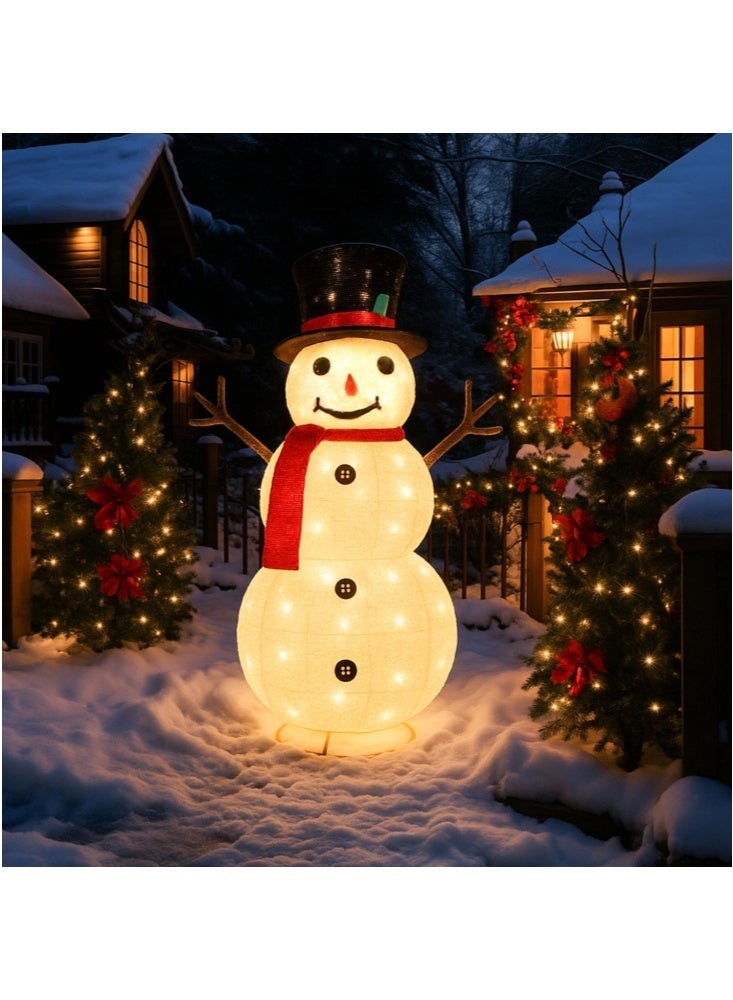 جيجيرو زينة عيد الميلاد المضيئة على شكل رجل ثلج من القطيفة بطول 4 أقدام، مضاءة مسبقًا بـ 50 ضوء LED أبيض دافئ، رجل ثلج منبثق قابل للطي، ديكور داخلي أو خارجي للحديقة أو الفناء أو الحديقة أو العطلات الاحتفالية - Image 1