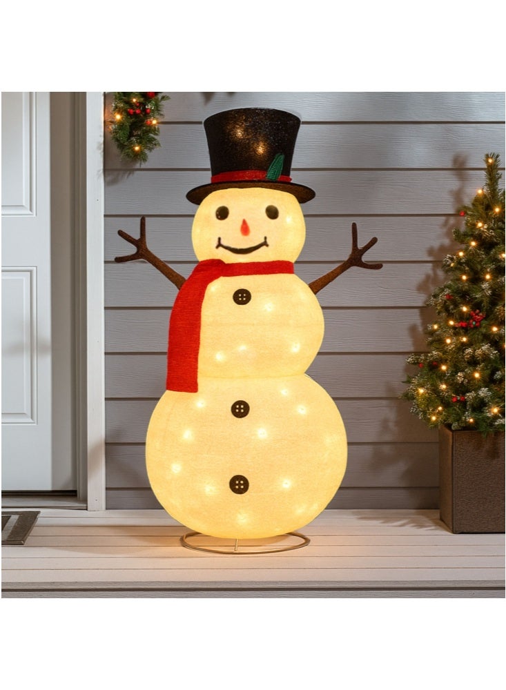 جيجيرو زينة عيد الميلاد المضيئة على شكل رجل ثلج من القطيفة بطول 4 أقدام، مضاءة مسبقًا بـ 50 ضوء LED أبيض دافئ، رجل ثلج منبثق قابل للطي، ديكور داخلي أو خارجي للحديقة أو الفناء أو الحديقة أو العطلات الاحتفالية - Image 3