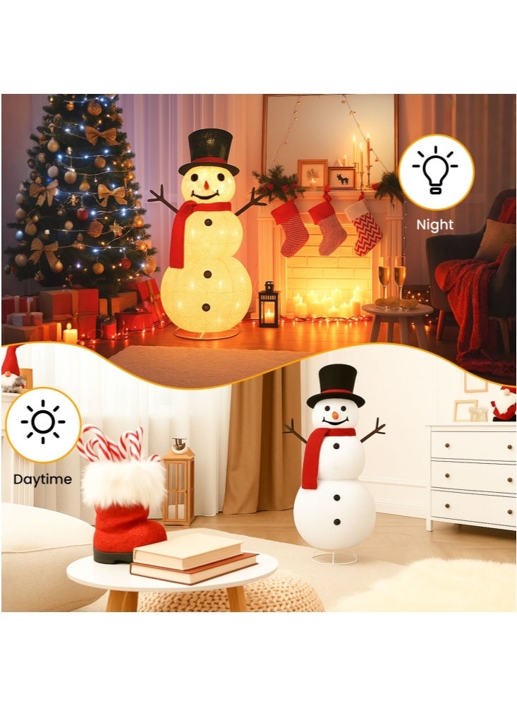 جيجيرو زينة عيد الميلاد المضيئة على شكل رجل ثلج من القطيفة بطول 4 أقدام، مضاءة مسبقًا بـ 50 ضوء LED أبيض دافئ، رجل ثلج منبثق قابل للطي، ديكور داخلي أو خارجي للحديقة أو الفناء أو الحديقة أو العطلات الاحتفالية - Image 5