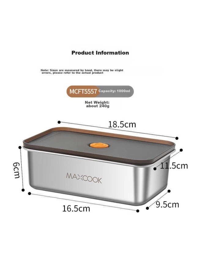 MAX COOK Meichun 304 Stainless Steel Food Storage Container With Lid, Lunch Box, Bento Box, Refrigerator Sealed Storage Box, 1000ml, Mcft5557 - Image 3