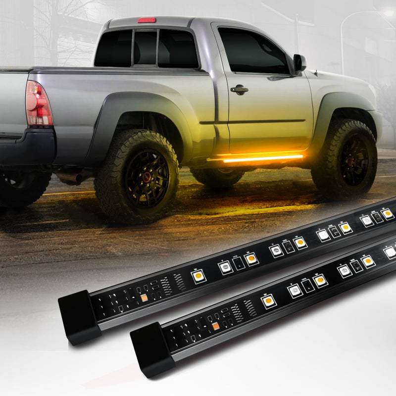 OPT7 Sidekick 48 Running Board Lights 2PCS LED Strips wAmber Turn Signal DRL White Courtesy Light for Regular Cab Trucks Pickup SUV Trailer