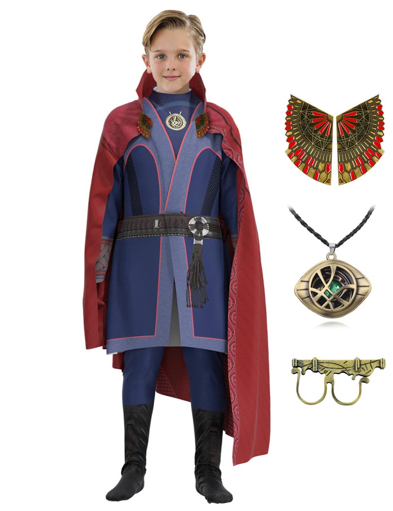 CICOCI Kids Strange Costume Cosplay Dr Cape Jumpsuit Ring Props with Magic Power Necklace(size 160) - Image 1