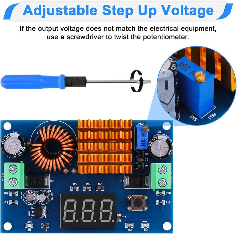 كاست ويف محول رفع الجهد المستمر (DC-DC Boost Converter)، مدخل 4-35 فولت إلى مخرج 5-45 فولت قابل للتعديل، وحدة رفع الجهد لتزويد الطاقة المستقر، منظم جهد الألواح الشمسية أو أغراض أخرى - Image 3