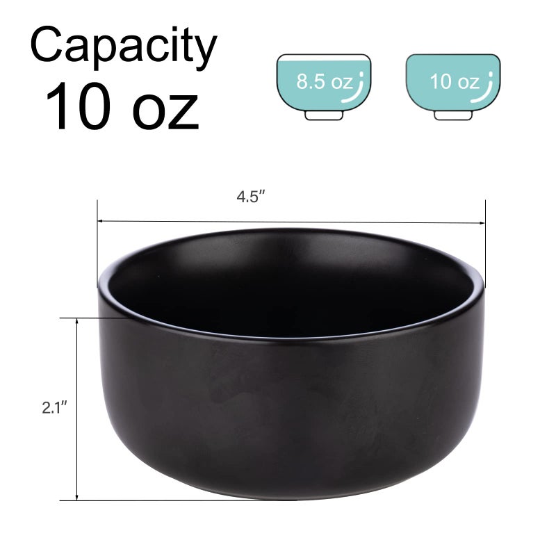 Aquiver 10 Ounces Ceramic Bowl Set - Porcelain Matte Small Bowls - Side Dishes for Desserts, Ice Cream, Snacks, Condiments, Souffle, Yogurt, Soup - Dipping Sauce Bowl Set of 4 (Black) - Image 2