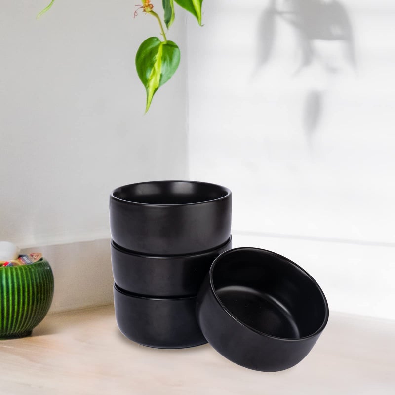 Aquiver 10 Ounces Ceramic Bowl Set - Porcelain Matte Small Bowls - Side Dishes for Desserts, Ice Cream, Snacks, Condiments, Souffle, Yogurt, Soup - Dipping Sauce Bowl Set of 4 (Black) - Image 4