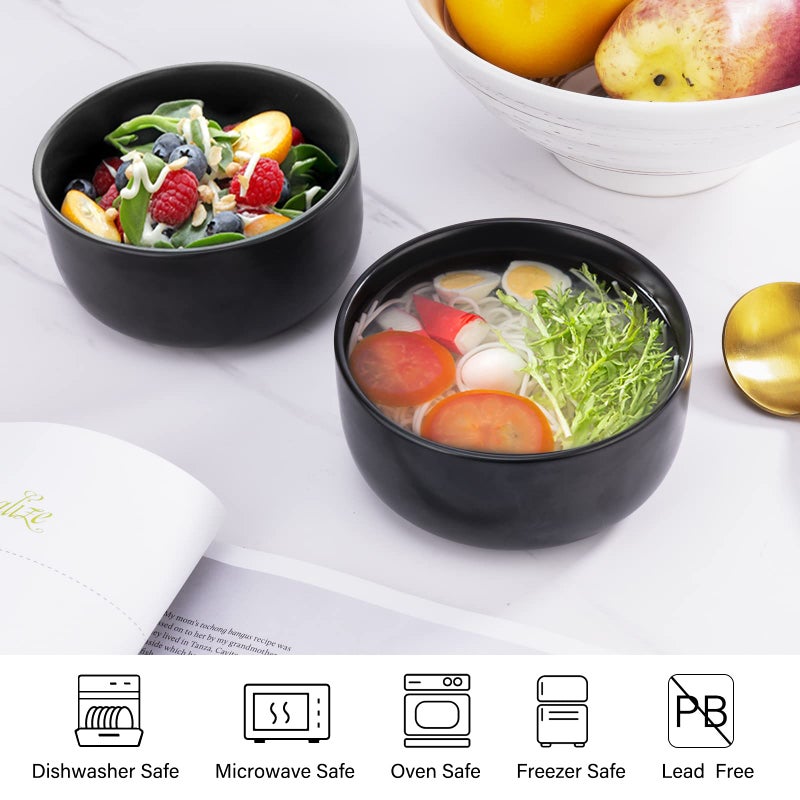 Aquiver 10 Ounces Ceramic Bowl Set - Porcelain Matte Small Bowls - Side Dishes for Desserts, Ice Cream, Snacks, Condiments, Souffle, Yogurt, Soup - Dipping Sauce Bowl Set of 4 (Black) - Image 3