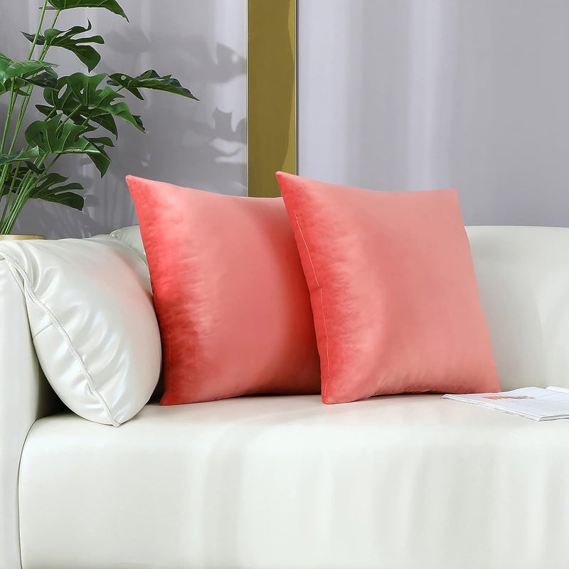 mixeoo Comfy Salmon Pink Throw Pillow Covers Decorative Square Solid Velvet Super Soft Cushion Cases Home Decor for Sofa Couch Living Room, Set of 2, 18 x 18 Inch - Image 3