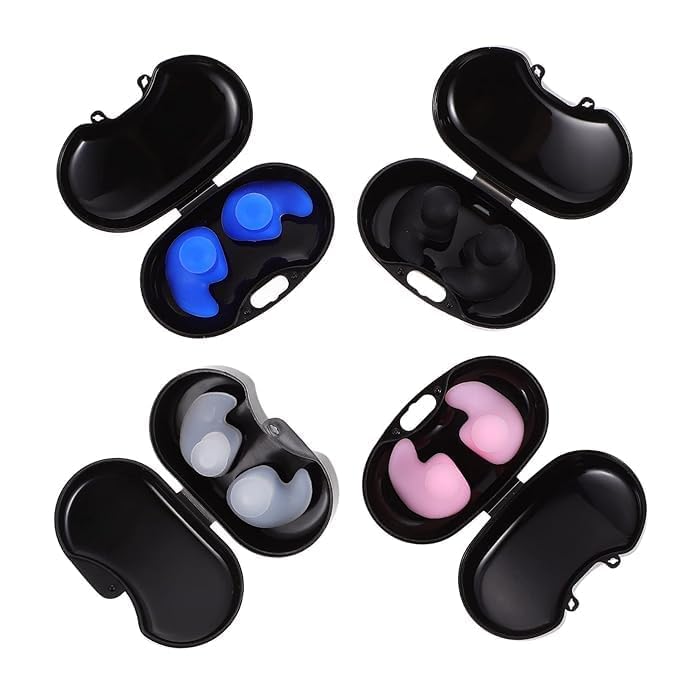 ZIRAK Reusable 4 Pairs Waterproof Silicone Ear Plugs for Swimming, Soft Ergonomic Noise Reduction Earplugs with Storage Case for Adults & Kids(Storage Case Ear Plug with Case PO4, MULTICOLOR) - Image 1