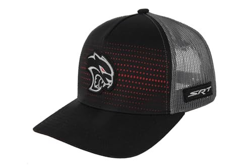 Dodge SRT Hellcat Redeye Logo Embroidered Patch Snapback Trucker Hat BlackCharcoalRed 2024 - Image 1