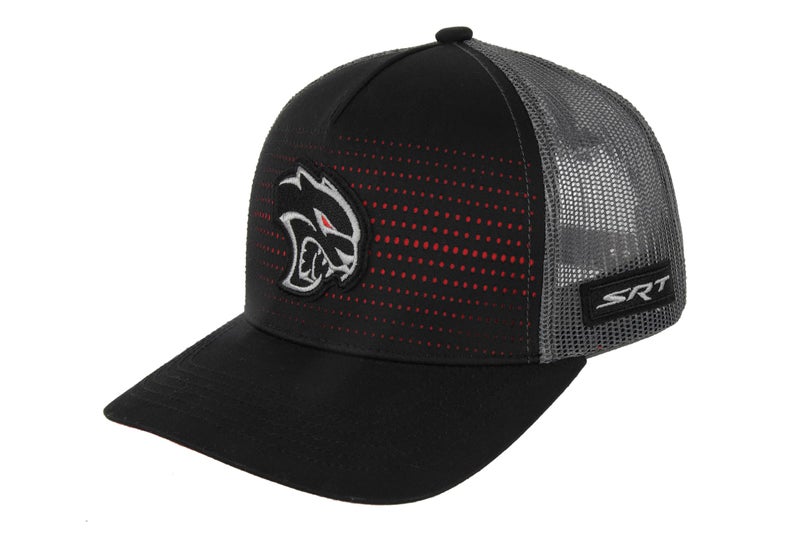 Dodge SRT Hellcat Redeye Logo Embroidered Patch Snapback Trucker Hat BlackCharcoalRed 2024 - Image 2