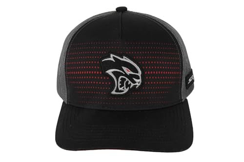 Dodge SRT Hellcat Redeye Logo Embroidered Patch Snapback Trucker Hat BlackCharcoalRed 2024 - Image 3