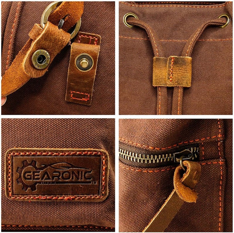 GEARONIC 21L Vintage Canvas Backpack Leather Rucksack Knapsack 15inch Laptop Tote Satchel College Shoulder Hiking Bag - Image 2