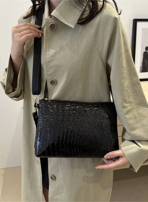 SHEINWomen's Envelope Clutch Bag, Crocodile Embossed, Zipper, Shoulder Bag, Crossbody Bag