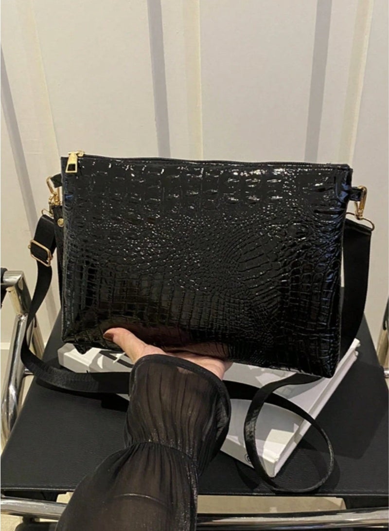 شي إن حقيبة يد نسائية بتصميم ظرف، مزينة بنقشة جلد التمساح، مزودة بسحاب، يمكن حملها على الكتف أو بشكل مائل على الجسم. - Image 4