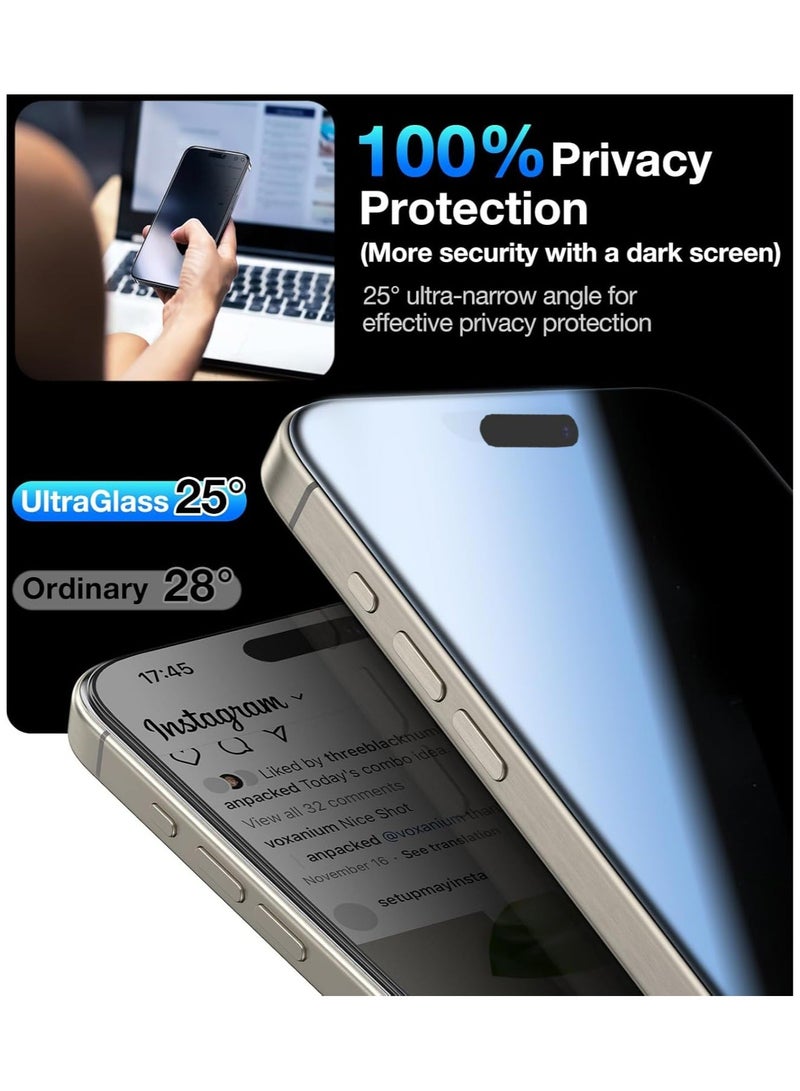 CoomBe 2 Pack iPhone 16 Pro Max High Quality 360 Degree Privacy Screen Protector Tempered Glass Full Coverage HD Anti-Scratch Bubble-Free Tempered Film - Image 3