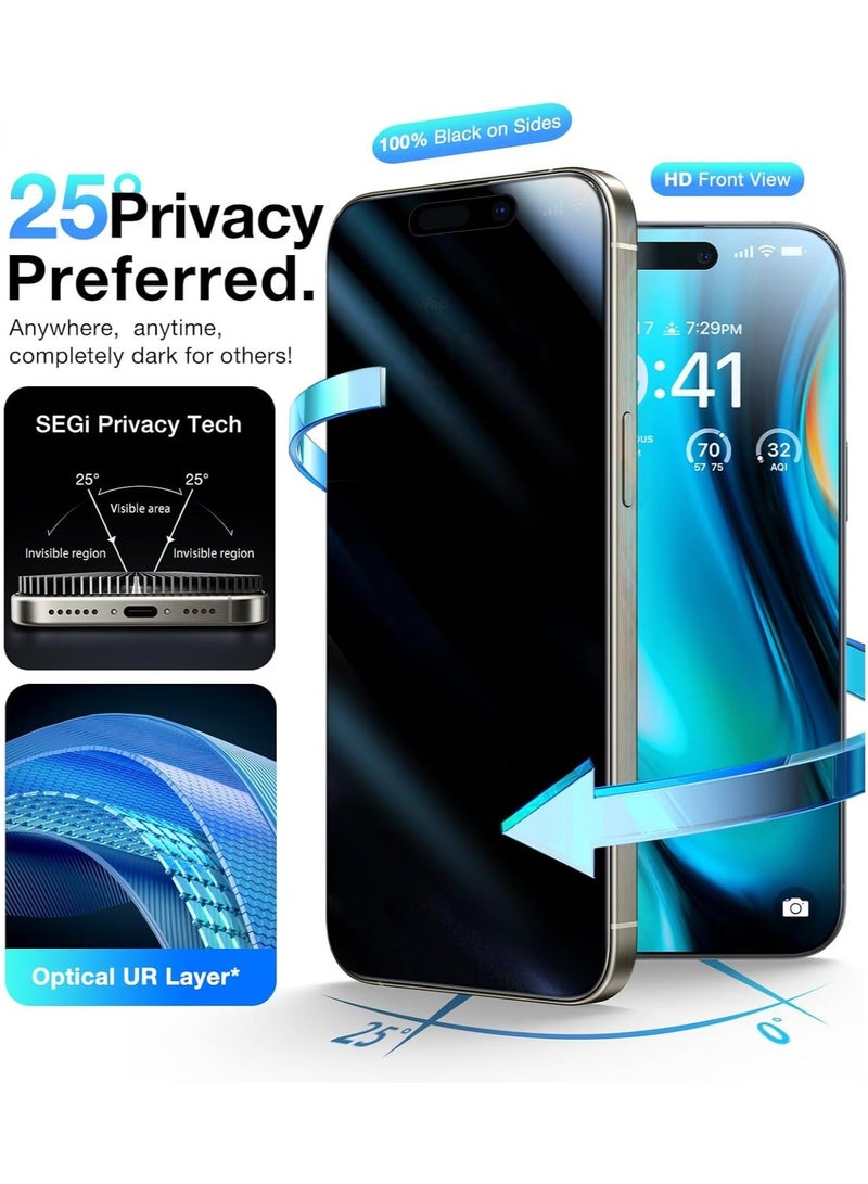 CoomBe 2 Pack iPhone 16 Pro Max High Quality 360 Degree Privacy Screen Protector Tempered Glass Full Coverage HD Anti-Scratch Bubble-Free Tempered Film - Image 2