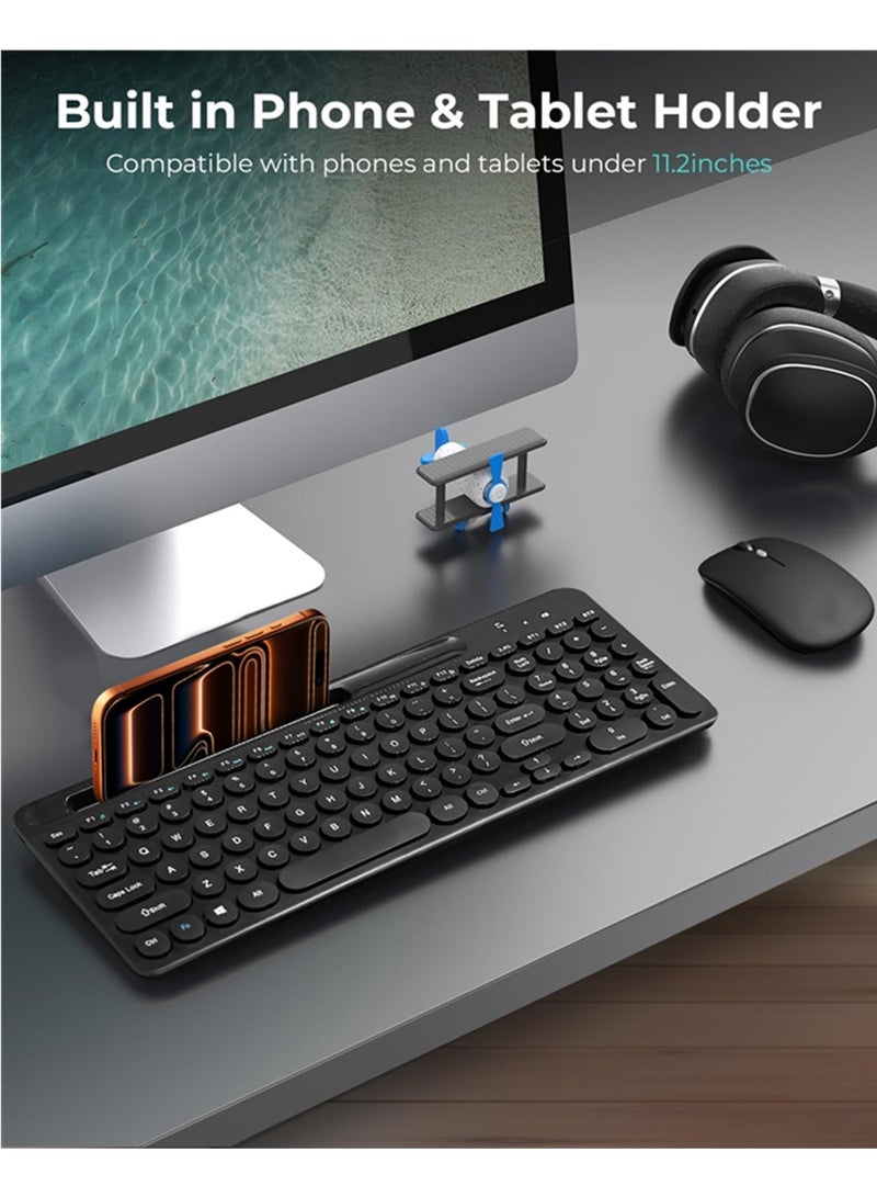 اووكاي لوحة مفاتيح وماوس لاسلكيان باللغتين العربية والإنجليزية، متعددة الأجهزة (بلوتوث + 2.4 جيجاهرتز) مع حامل للهاتف والكمبيوتر اللوحي، لوحة مفاتيح وماوس لاسلكيان بحجم آلة كاتبة كاملة للكمبيوتر/الكمبيوتر المحمول (أسود) - Image 2