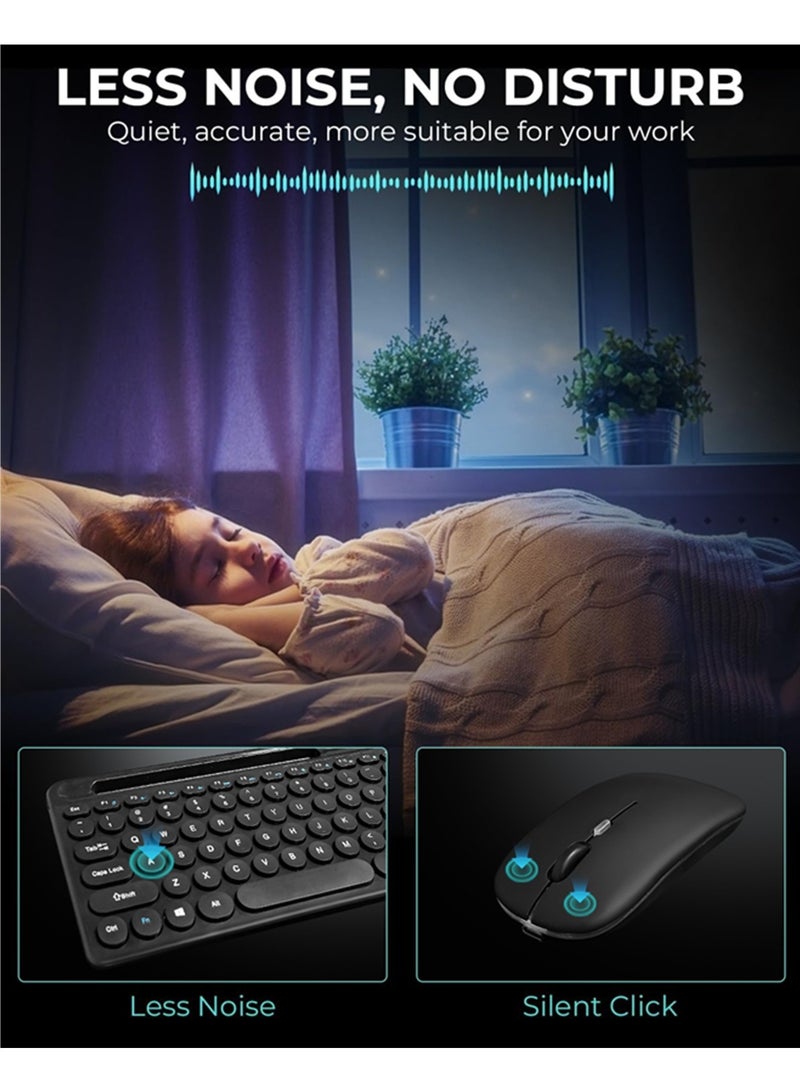 اووكاي لوحة مفاتيح وماوس لاسلكيان باللغتين العربية والإنجليزية، متعددة الأجهزة (بلوتوث + 2.4 جيجاهرتز) مع حامل للهاتف والكمبيوتر اللوحي، لوحة مفاتيح وماوس لاسلكيان بحجم آلة كاتبة كاملة للكمبيوتر/الكمبيوتر المحمول (أسود) - Image 4