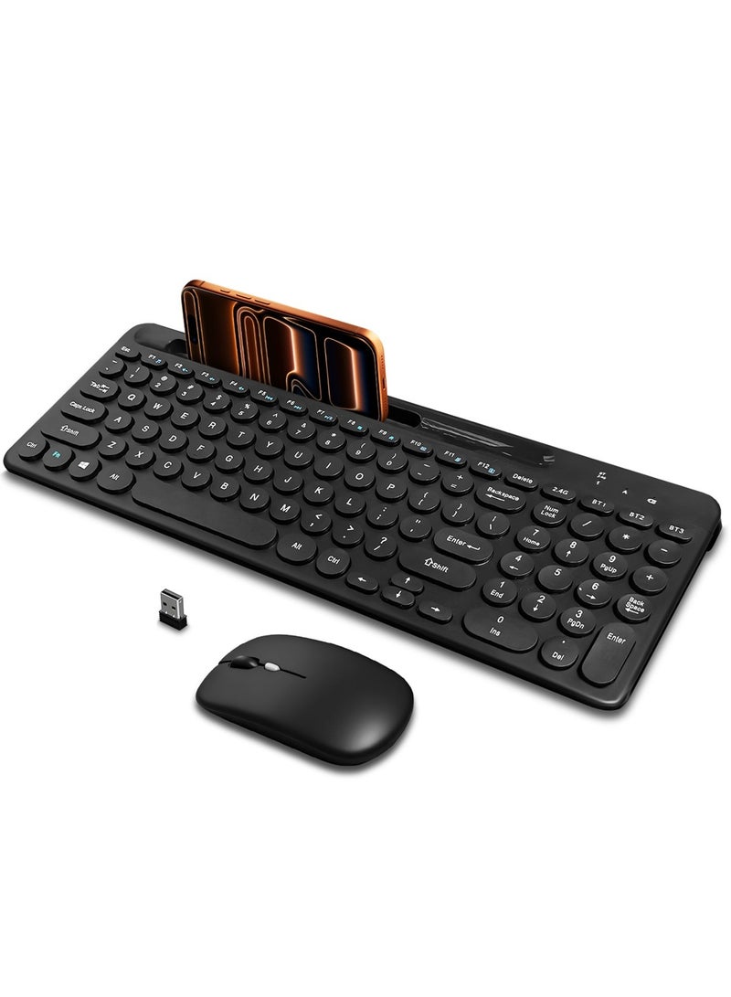 اووكاي لوحة مفاتيح وماوس لاسلكيان باللغتين العربية والإنجليزية، متعددة الأجهزة (بلوتوث + 2.4 جيجاهرتز) مع حامل للهاتف والكمبيوتر اللوحي، لوحة مفاتيح وماوس لاسلكيان بحجم آلة كاتبة كاملة للكمبيوتر/الكمبيوتر المحمول (أسود) - Image 1