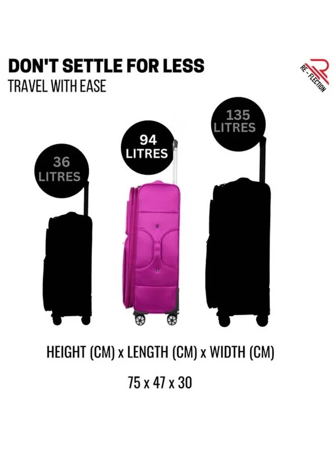 ريفلكشين REFLECTION 24 Inch Voyager Carryon Suitcase Lightweight Vertical Series Travel Soft Luggage Trolley with 84L Storage Capacity and 4 Spinner Wheels Purple