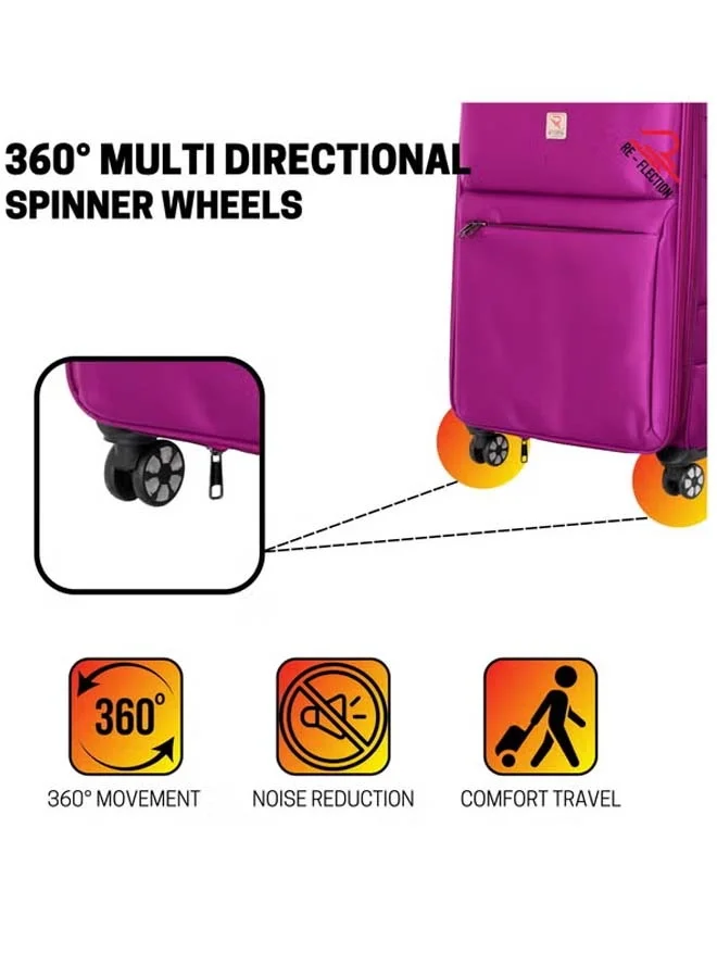 Reflection REFLECTION 24 Inch Voyager Carryon Suitcase Lightweight Vertical Series Travel Soft Luggage Trolley with 84L Storage Capacity and 4 Spinner Wheels Purple