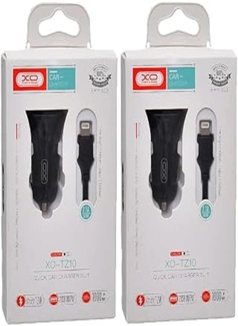 Xo tz10 car charger suit and lightning cable with 2.1a max 12w output and 2 usb output 1000mm set of 2 pieces - black