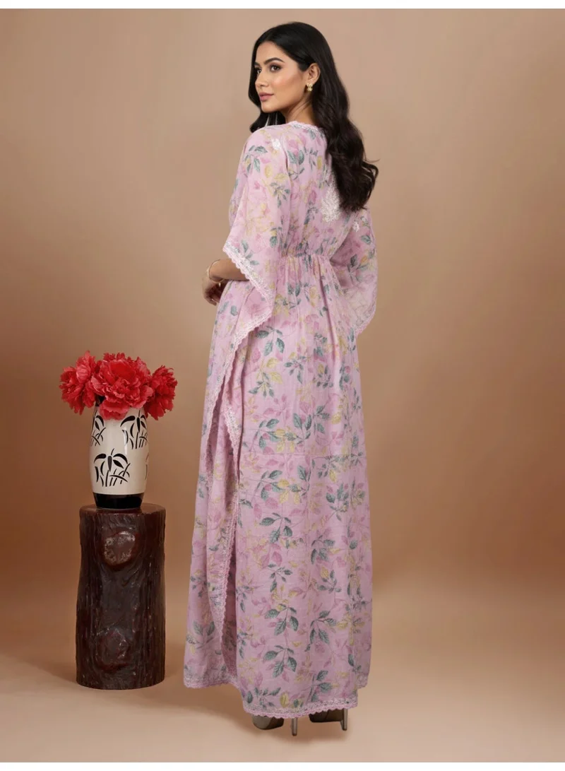 Alaya Hand Embroidered Chikankari Cotton Kaftan-AL3833