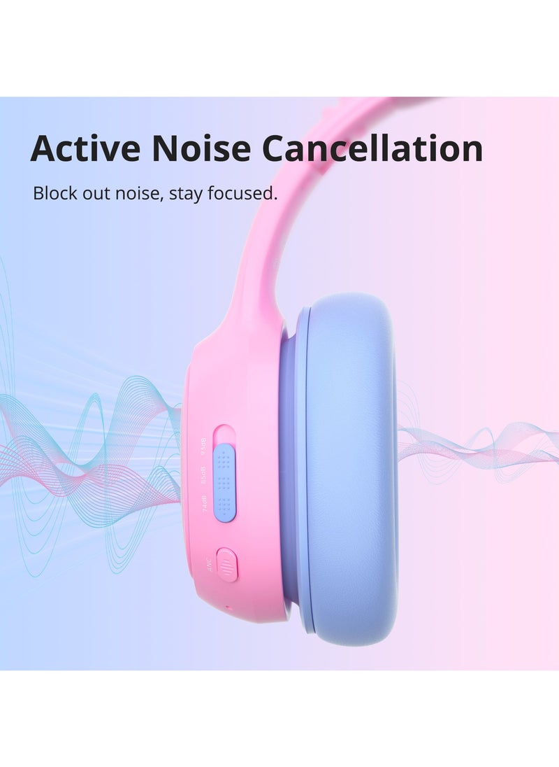 Tronsmart Tronsmart KH03 Kids Noise Cancelling Bluetooth Headphones, Safe Volume Control, Wireless Headphones with Light & Microphone, 70H Playtime, Built-in Audio Cable, for School/Travel/Airplane(Pink)  - Image 2