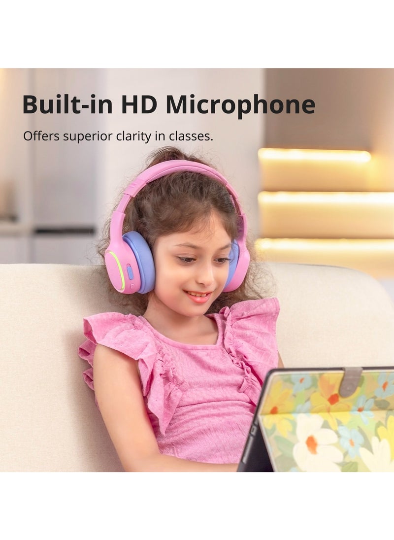 Tronsmart Tronsmart KH03 Kids Noise Cancelling Bluetooth Headphones, Safe Volume Control, Wireless Headphones with Light & Microphone, 70H Playtime, Built-in Audio Cable, for School/Travel/Airplane(Pink)  - Image 3