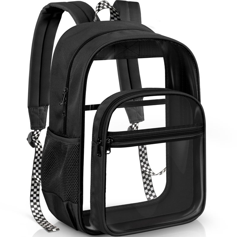 PAMANO Clear Backpack Heavy Duty Fabric & PVC Transparent Bookbag, See Through Bag for College Work Travel Security, Black - Image 1