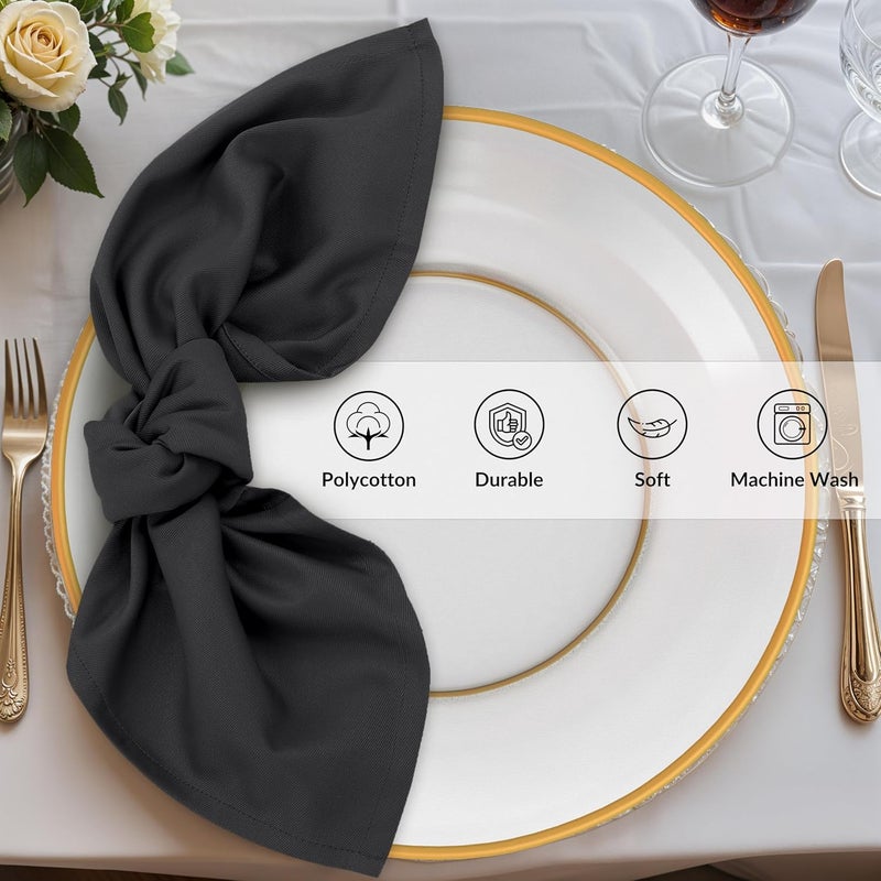 ZOYER مجموعة مناديل زوير القماش عدد 12 مقاس 18x18 بوصة قطنية مناديل غنية قابلة للغسل ناعمة ومتينة مناديل عشاء للحفلات والزفاف وعيد الميلاد وعيد الشكر والاستخدام اليومي باللون الأسود - Image 3