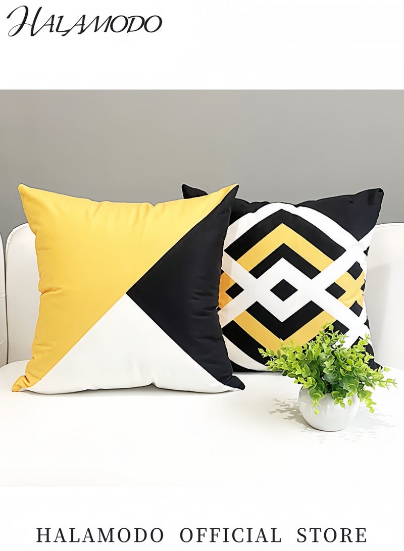 هالامودو غطاء وسادة مزخرف مطبوع أصفر/أبيض/أسود ٤٥ × ٤٥ سم - Image 3