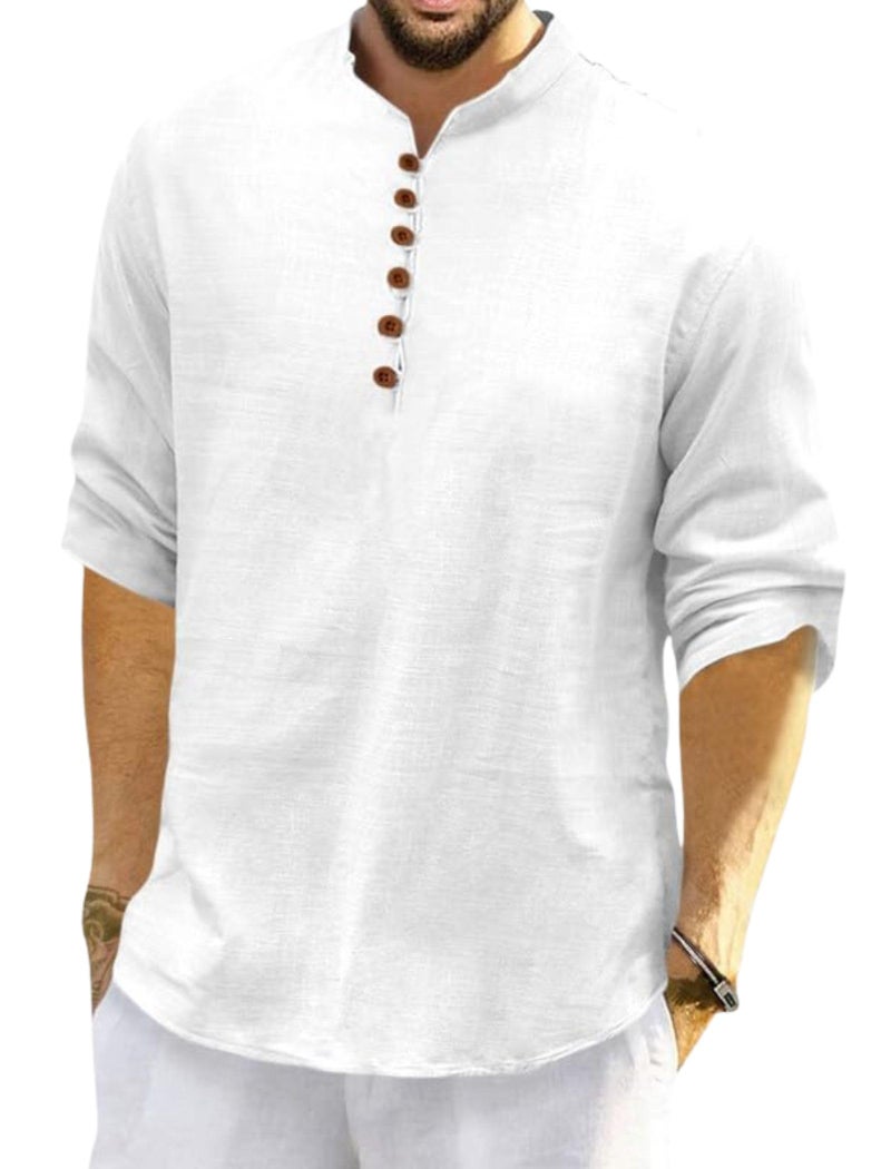 Macsivo Men's Cotton Full Sleeve Short Kurta (Medium, White) - Image 1
