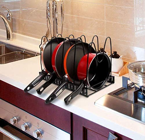 EverEx Adjustable Multipurpose Pan & Pot Tawa Rack Holder Stand Plate Dish Lid Tray Utensils Cookware Storage Shelf Organizer For Kitchen (Tabletop, Black,Alloy Steel, Tiered Shelf) - Image 5