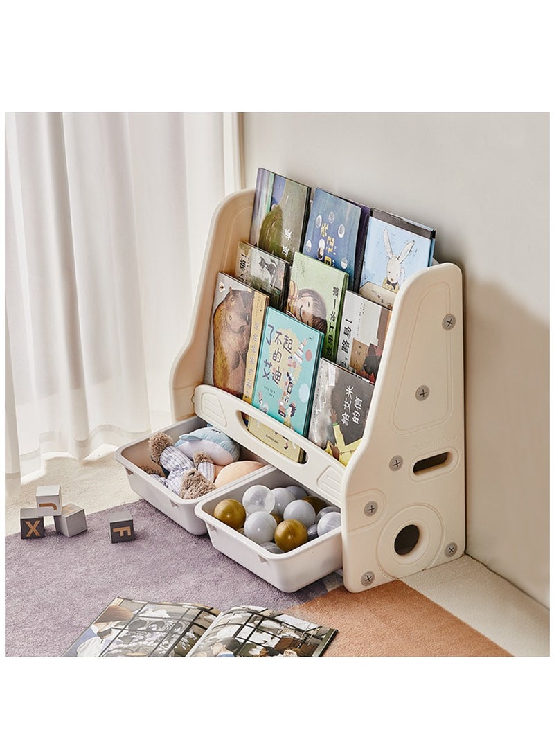 Arabest Kids Bookshelf, Bookshelf for Kids with Toy Storage Organizer, with 2 Toy Storage Bins, 2-in-1 Toy and Book Organizer with Wheels, Book Shelf for Kids Room, Nursery, Playroom  - Image 4