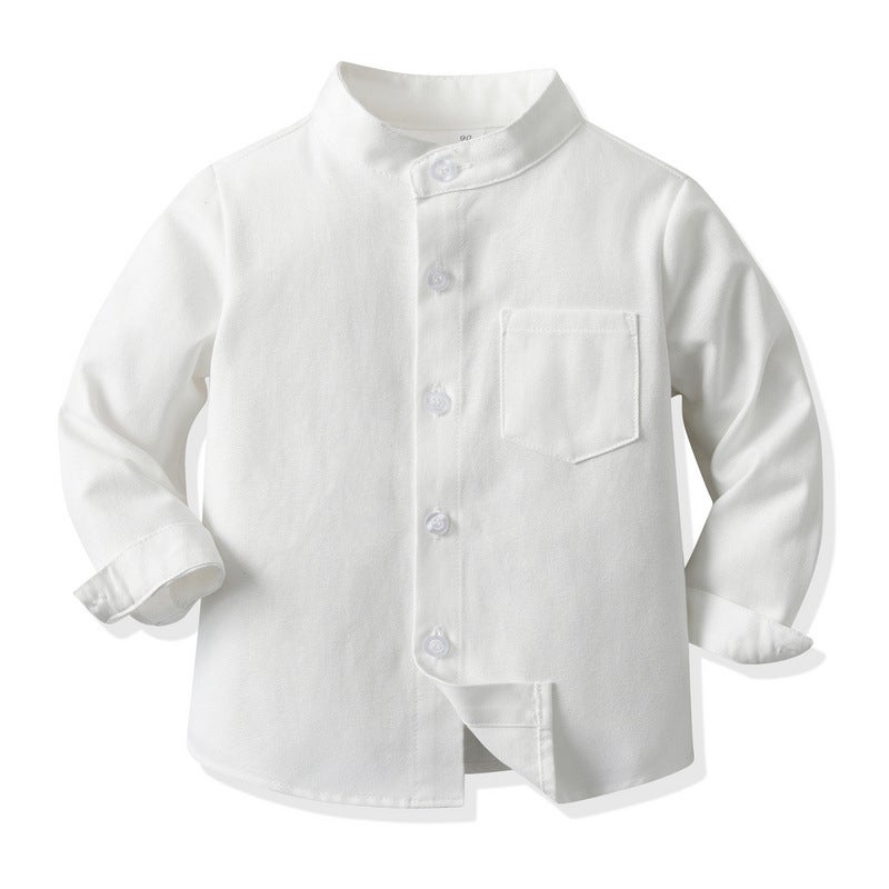 Spring Korean Style Boys' Shirt Pure Color Stand Collar Long Sleeve Single Breasted Versatile Cotton Cardigan Children'S Clothing Shirt - Image 4