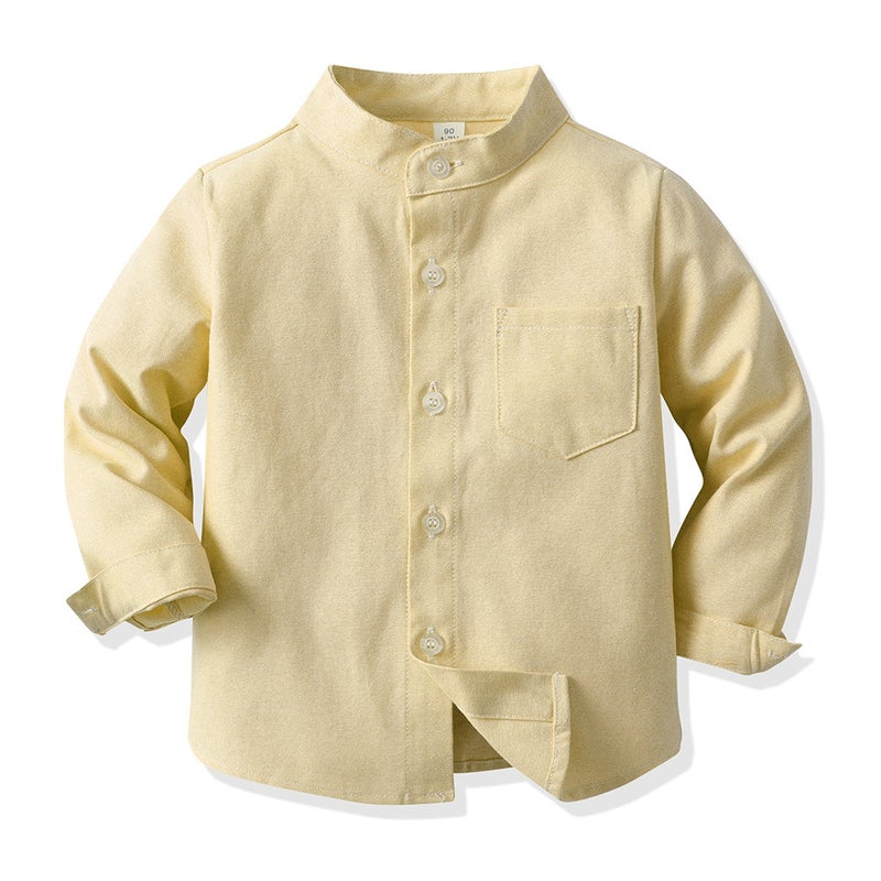 Spring Korean Style Boys' Shirt Pure Color Stand Collar Long Sleeve Single Breasted Versatile Cotton Cardigan Children'S Clothing Shirt - Image 5