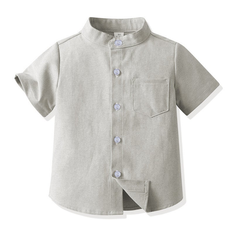 Spring Korean Style Boys' Shirt Pure Color Stand Collar Long Sleeve Single Breasted Versatile Cotton Cardigan Children'S Clothing Shirt - Image 1