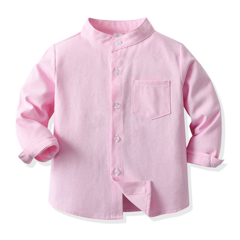 Spring Korean Style Boys' Shirt Pure Color Stand Collar Long Sleeve Single Breasted Versatile Cotton Cardigan Children'S Clothing Shirt - Image 3