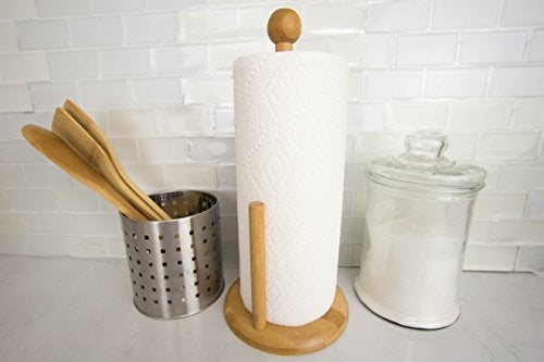 Home Basics Easy Tear Bamboo Dispenser Organizing Stand, Weighted Base, Beige Paper Towel Holder, Natural - Image 3