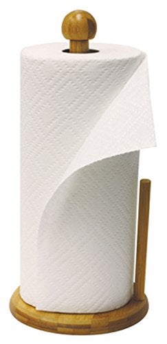 Home Basics Easy Tear Bamboo Dispenser Organizing Stand, Weighted Base, Beige Paper Towel Holder, Natural - Image 1