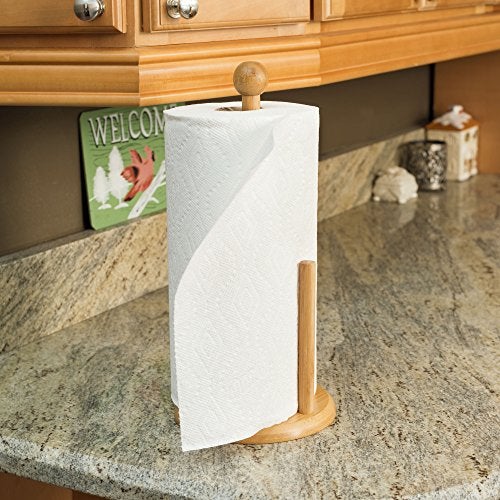 Home Basics Easy Tear Bamboo Dispenser Organizing Stand, Weighted Base, Beige Paper Towel Holder, Natural - Image 4