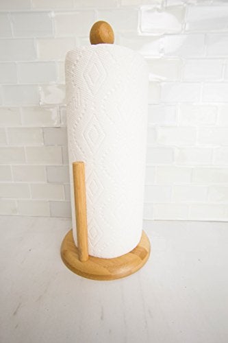 Home Basics Easy Tear Bamboo Dispenser Organizing Stand, Weighted Base, Beige Paper Towel Holder, Natural - Image 2