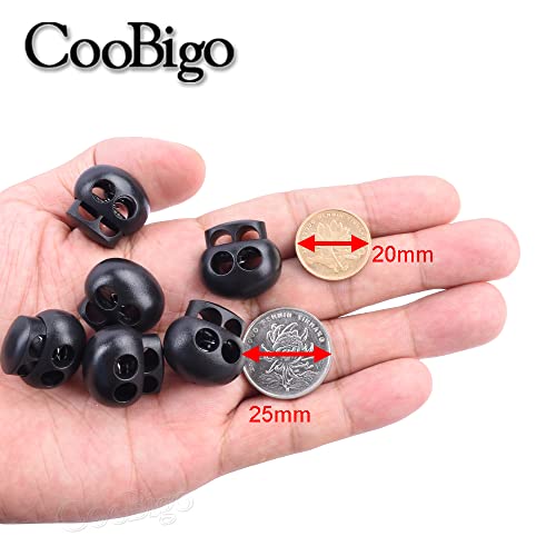CooBigo 25pcs Spring Cord Lock End Stopper Fastener Slider Toggles Clip Double Hole Round Plastic for Drawstrings Lanyard Paracord Elastic Bungee Shock Cord Rope Shoe Lace Tie Locks Shoelace Lace Lock - Image 3