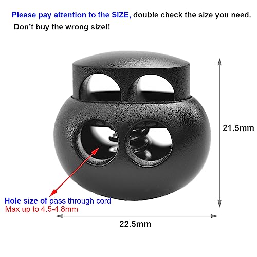 CooBigo 25pcs Spring Cord Lock End Stopper Fastener Slider Toggles Clip Double Hole Round Plastic for Drawstrings Lanyard Paracord Elastic Bungee Shock Cord Rope Shoe Lace Tie Locks Shoelace Lace Lock - Image 2