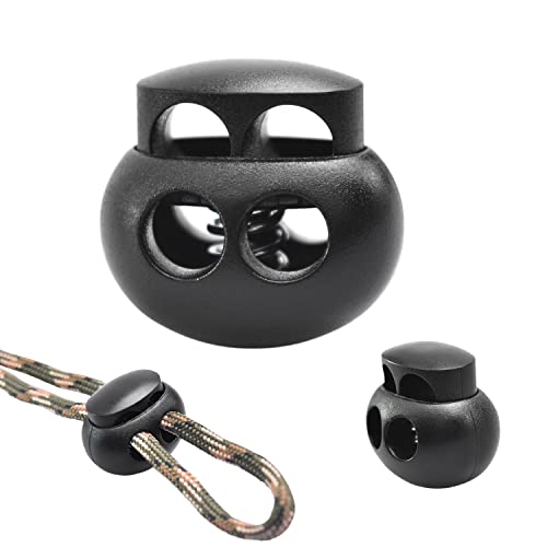 CooBigo 25pcs Spring Cord Lock End Stopper Fastener Slider Toggles Clip Double Hole Round Plastic for Drawstrings Lanyard Paracord Elastic Bungee Shock Cord Rope Shoe Lace Tie Locks Shoelace Lace Lock - Image 1