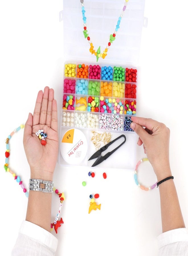 ambitieux Jewelry Making Kit For Kids - Diy Bracelet Making Kit With 24+2 Compartment Box, Colorful Beads, Ear Hangings, Lobster Locks & Rings - Birthday Gift For Girls (All Color),Multicolor - Image 1