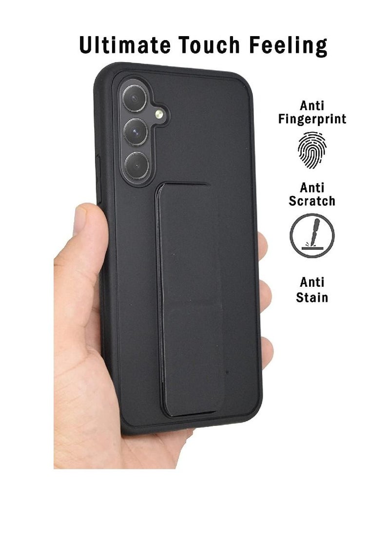 Olliwon Full Protection Wrist Strap Magnetic Car Holder Soft Silicone Horizontal & Vertical Kickstand Case Cover For Samsung Galaxy A34 5G (Black) - Image 4