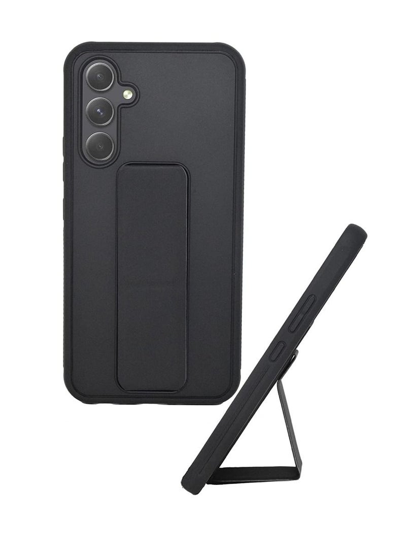 Olliwon Full Protection Wrist Strap Magnetic Car Holder Soft Silicone Horizontal & Vertical Kickstand Case Cover For Samsung Galaxy A34 5G (Black) - Image 1